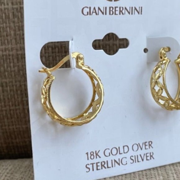 Giani Bernini Earrings 18k Gold Plated over Sterling Silver Hoops Lever Back - Picture 10 of 12